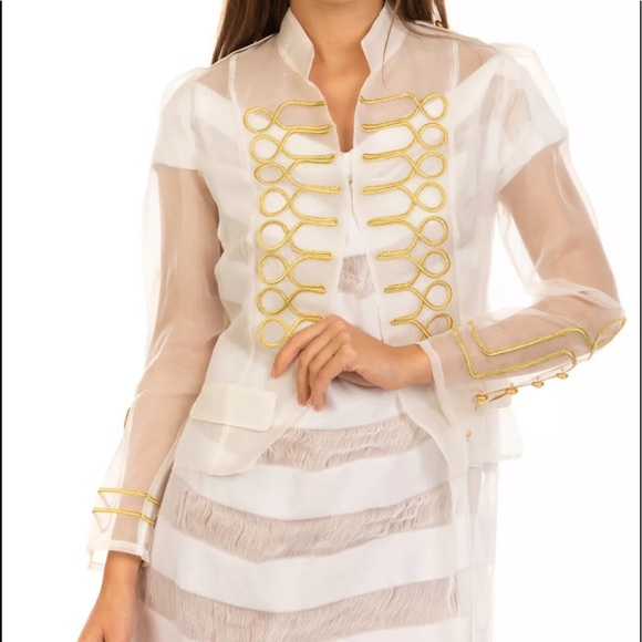 FINAL PRICE Silk Organza Blazer Jacket gold accent - Picture 3 of 11